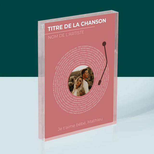 La Photo Et Un Texte: Notre Chanson Disque Vinyle - Bloc Acrylique 
