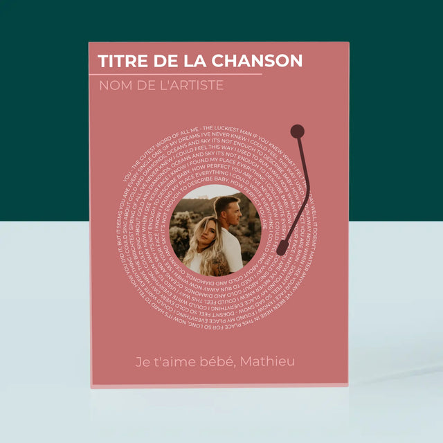 La Photo Et Un Texte: Notre Chanson Disque Vinyle - Bloc Acrylique 