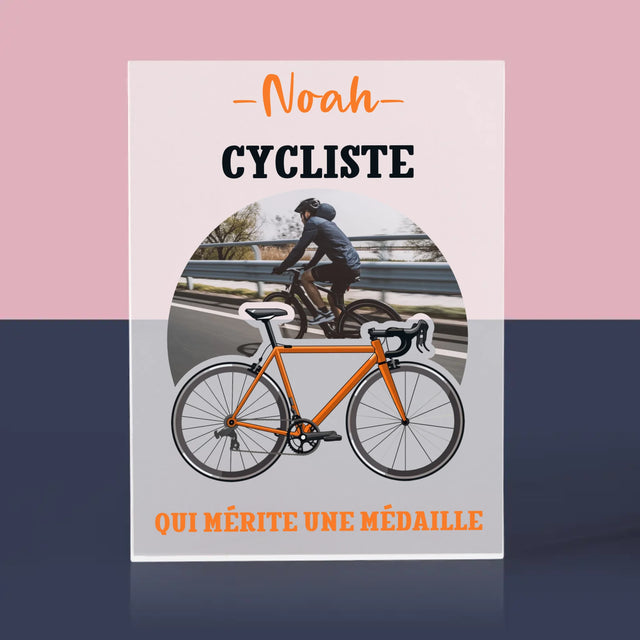 La Photo Et Un Texte: Cycliste Qui Mérite Une Médaille - Bloc Acrylique 