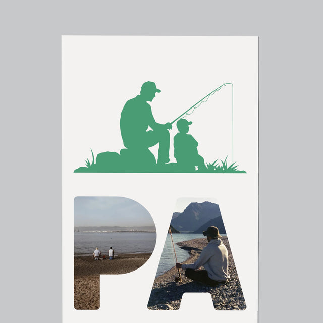 Collage Photo De Lettre: Papa Pêcheur - Aimant Pour Frigo