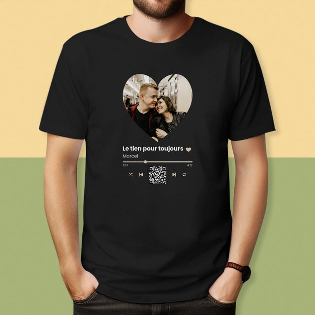 La Photo Et Un Texte: Notre Chanson Cœur Code Qr - T-Shirt Pour Hommes