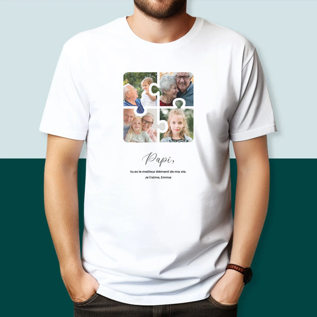 Le Collage Photo: Casse-Tête, Un Cœur Pour Grand-Papa - T-Shirt Pour Hommes