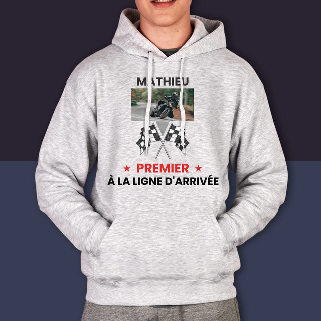 La Photo Et Un Texte: Premier À La Ligne D'Arrivée - Sweat À Capuche Pour Hommes