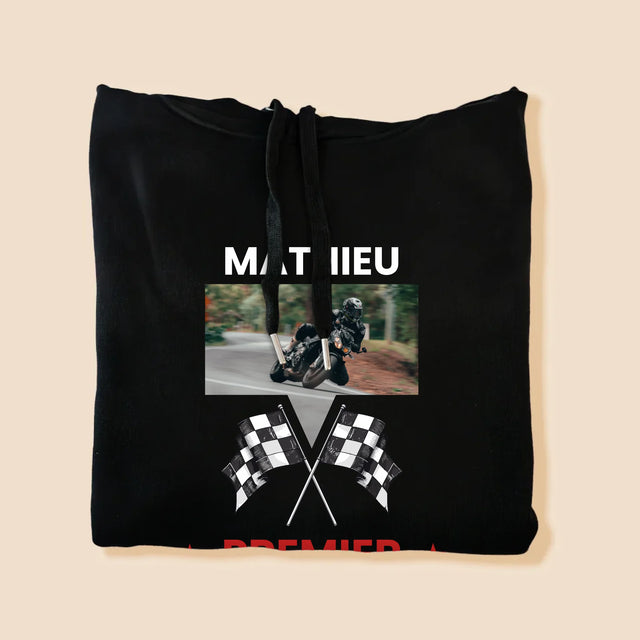 La Photo Et Un Texte: Premier À La Ligne D'Arrivée - Sweat À Capuche Pour Hommes