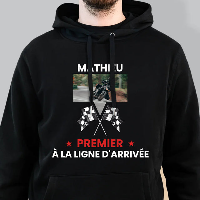 La Photo Et Un Texte: Premier À La Ligne D'Arrivée - Sweat À Capuche Pour Hommes