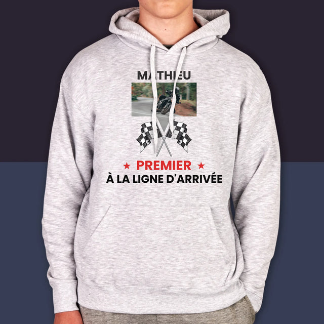 La Photo Et Un Texte: Premier À La Ligne D'Arrivée - Sweat À Capuche Pour Hommes
