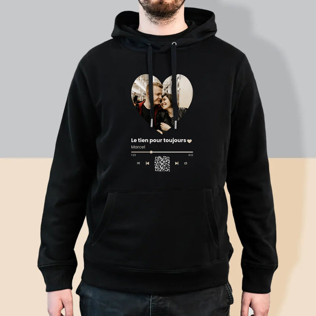 La Photo Et Un Texte: Notre Chanson Cœur Code Qr - Sweat À Capuche Pour Hommes