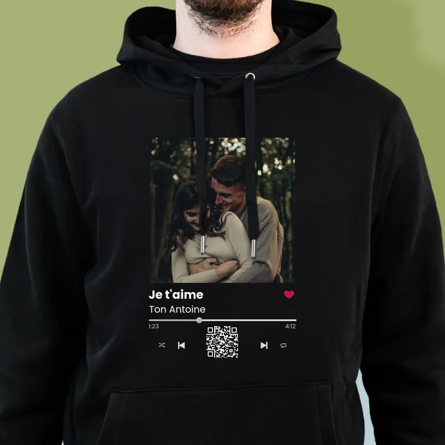 La Photo Et Un Texte: Spotify Avec Code Qr - Sweat À Capuche Pour Hommes