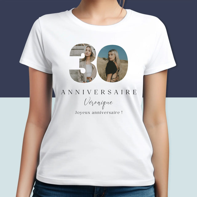 Collage Photo De Lettre: 30E Anniversaire Et Texte En Bas - T-Shirt Pour Femmes