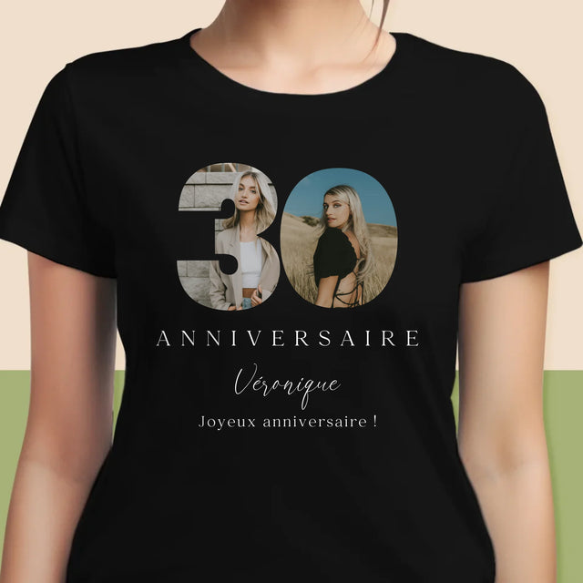 Collage Photo De Lettre: 30E Anniversaire Et Texte En Bas - T-Shirt Pour Femmes