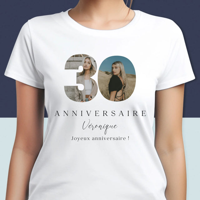 Collage Photo De Lettre: 30E Anniversaire Et Texte En Bas - T-Shirt Pour Femmes