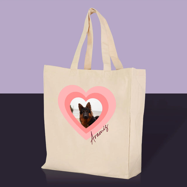 La Photo Et Un Texte: Photo De L'Animal Dans Le Cœur  - Sac En Toile