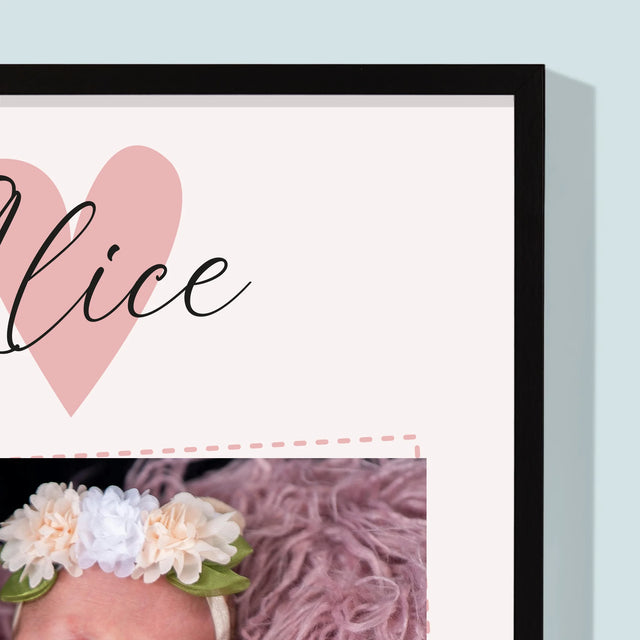 Acte De Naissance De L'Enfant: Métrique, Un Petit-Coeur, Une Fille - Impression Encadrée 30X40 