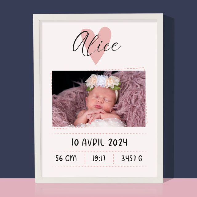 Acte De Naissance De L'Enfant: Métrique, Un Petit-Coeur, Une Fille - Impression Encadrée 30X40 