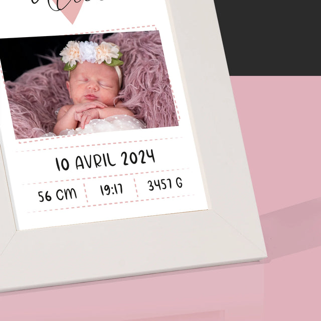 Acte De Naissance De L'Enfant: Métrique, Un Petit-Coeur, Une Fille - Cadre Photo 