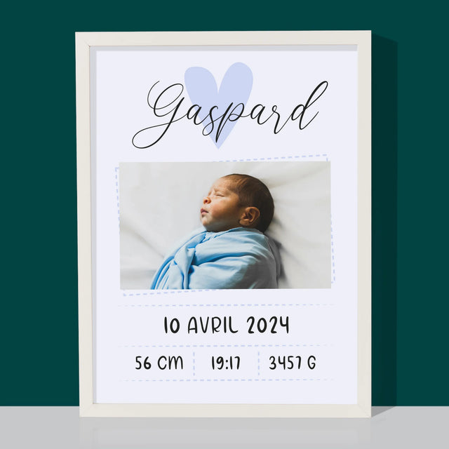 Acte De Naissance De L'Enfant: Métrique, Un Petit-Coeur, Un Garçon - Impression Encadrée 30X40 