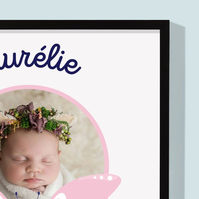 Acte De Naissance De L'Enfant: Métrique, Une Papillon - Impression Encadrée 30X40 