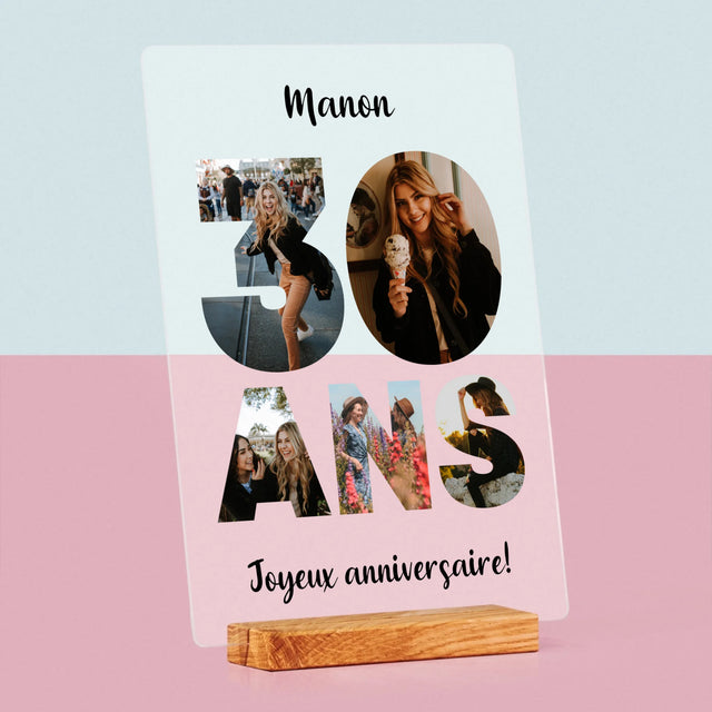 Collage Photo De Lettre: 30 Ans  - Impression Sur Verre Acrylique