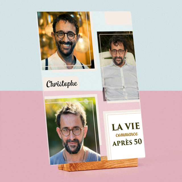 Collage Photo De Lettre: La Vie Commence À 50 Ans - Impression Sur Verre Acrylique