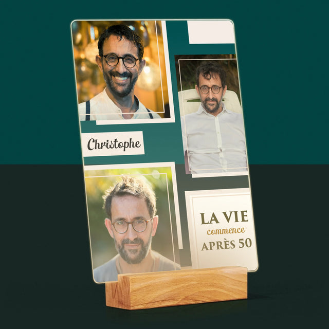 Collage Photo De Lettre: La Vie Commence À 50 Ans - Impression Sur Verre Acrylique