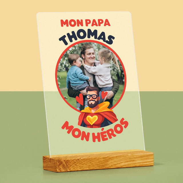 Photo Et Texte: Papa, Mon Héros - Impression Sur Verre Acrylique 