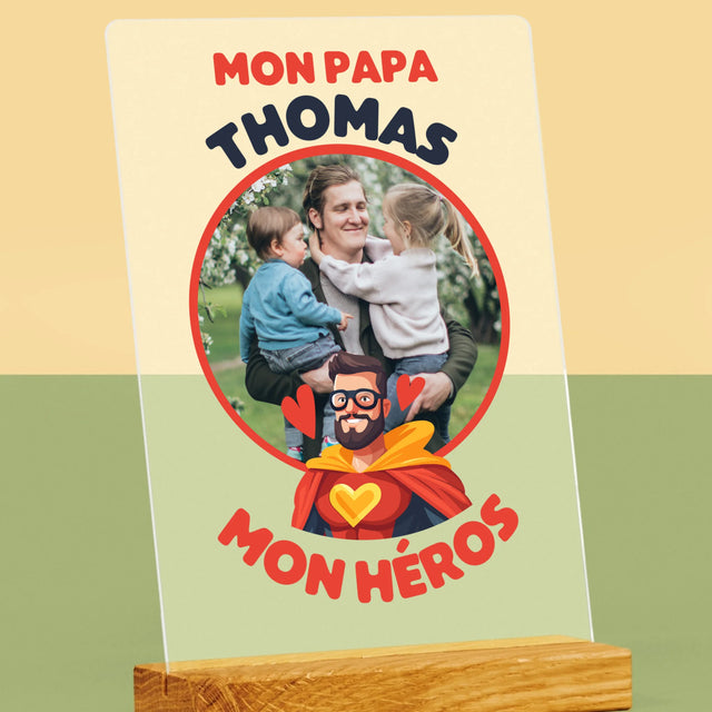 Photo Et Texte: Papa, Mon Héros - Impression Sur Verre Acrylique 