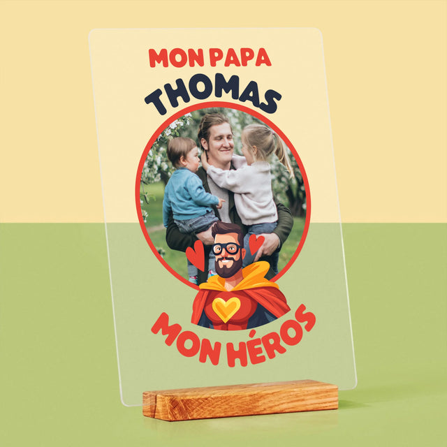 Photo Et Texte: Papa, Mon Héros - Impression Sur Verre Acrylique 