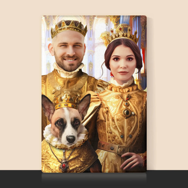 Le Portrait Royal : Roi Et Reine Avec Animal De Compagnie - Imprimez Avec Votre Photo 