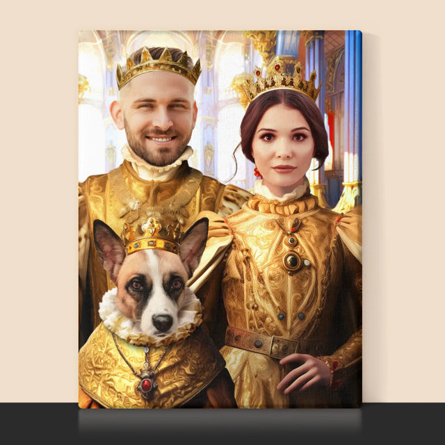Le Portrait Royal : Roi Et Reine Avec Animal De Compagnie - Imprimez Avec Votre Photo 