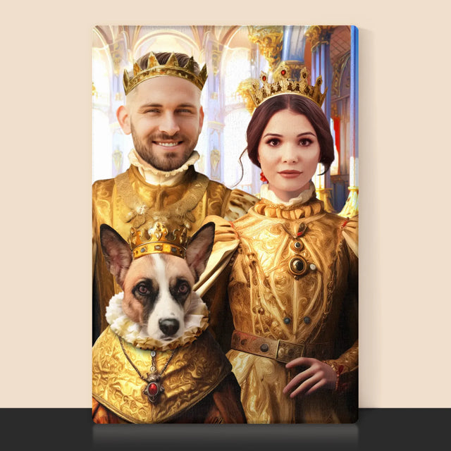 Le Portrait Royal : Roi Et Reine Avec Animal De Compagnie - Imprimez Avec Votre Photo 