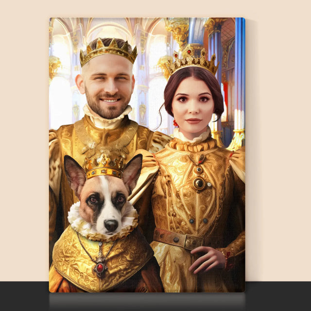 Le Portrait Royal : Roi Et Reine Avec Animal De Compagnie - Imprimez Avec Votre Photo 