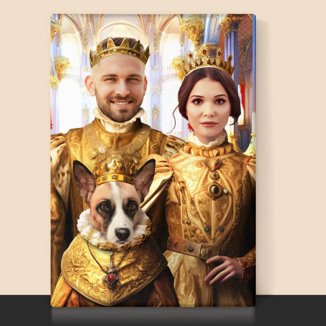Le Portrait Royal : Roi Et Reine Avec Animal De Compagnie - Imprimez Avec Votre Photo 