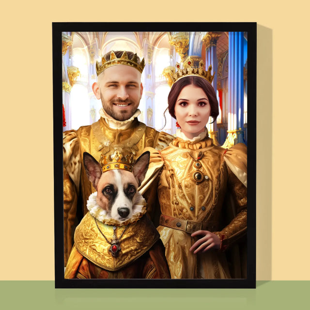 Le Portrait Royal : Roi Et Reine Avec Animal De Compagnie - Imprimez Avec Votre Photo 