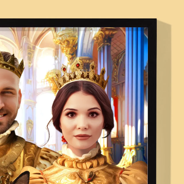 Le Portrait Royal : Roi Et Reine Avec Animal De Compagnie - Imprimez Avec Votre Photo 