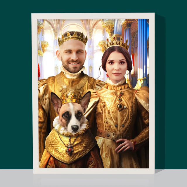 Le Portrait Royal : Roi Et Reine Avec Animal De Compagnie - Imprimez Avec Votre Photo 