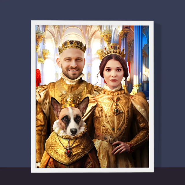 Le Portrait Royal : Roi Et Reine Avec Animal De Compagnie - Imprimez Avec Votre Photo 