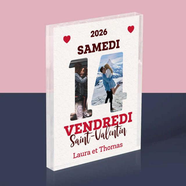 Collage Photo De Lettre: Carte Calendrier Saint-Valentin - Bloc Acrylique 
