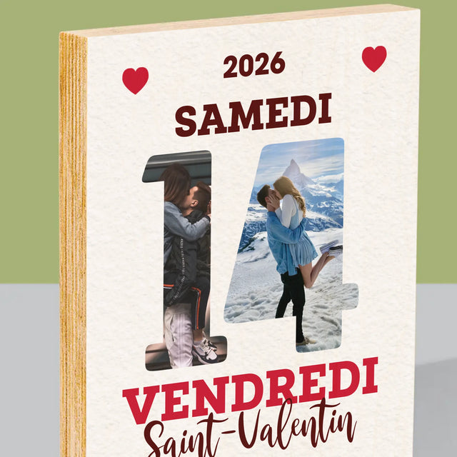 Collage Photo De Lettre: Carte Calendrier Saint-Valentin - Impression Sur Bois 