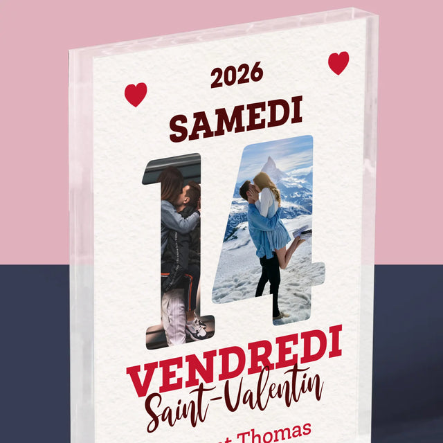 Collage Photo De Lettre: Carte Calendrier Saint-Valentin - Bloc Acrylique 