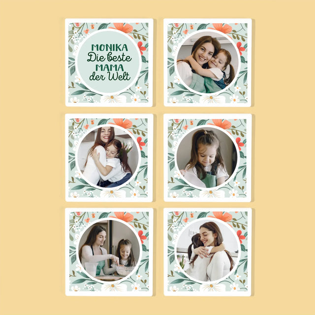 Zdjęcie i Podpis: Najlepsza Mamusia Kwiaty - Podkładki Pod Kubki | DE