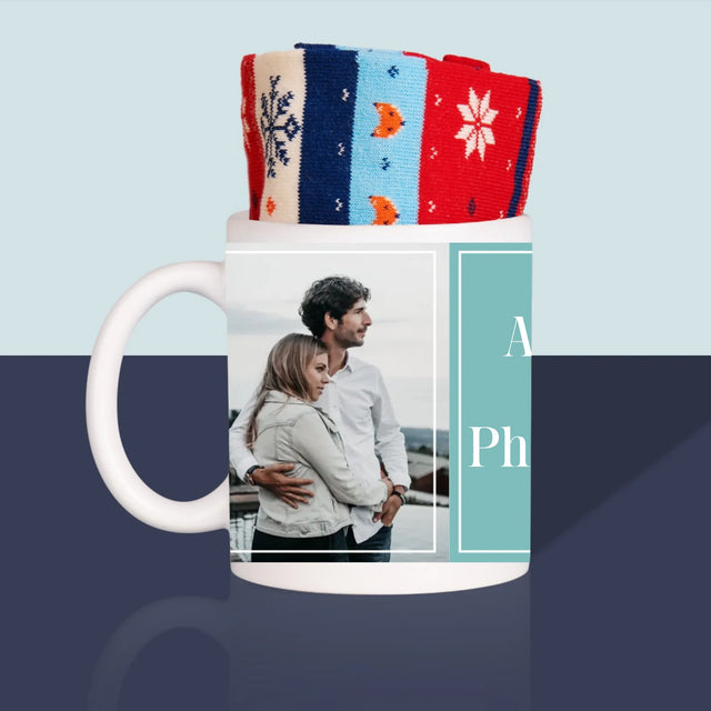 Le Collage Photo: Couple, Prénoms - Chaussettes D'Hiver Dans Une Tasse