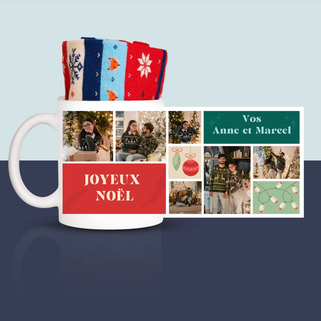 Le Collage Photo: Photos De Noël - Chaussettes D'Hiver Dans Une Tasse