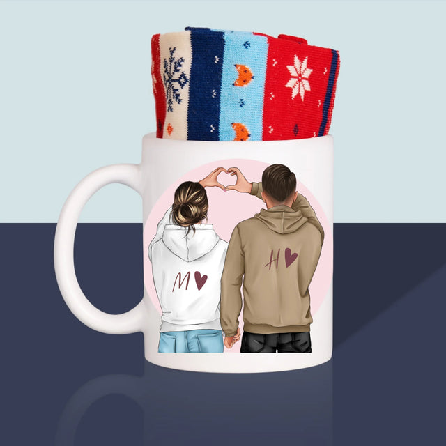 La Création Du Personnage: Couple  Cœur - Chaussettes D'Hiver Dans Une Tasse
