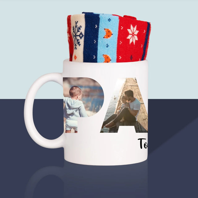 Collage Photo De Lettre: Papa Des Photos - Chaussettes D'Hiver Dans Une Tasse