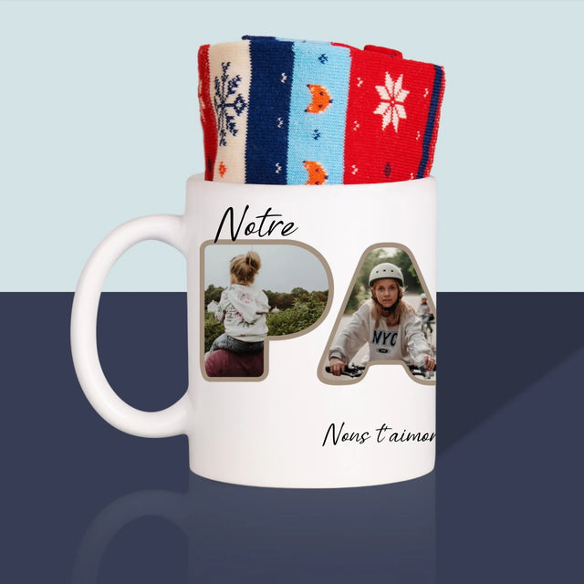 Collage Photo De Lettre: Notre Papa Est Le Meilleur - Chaussettes D'Hiver Dans Une Tasse