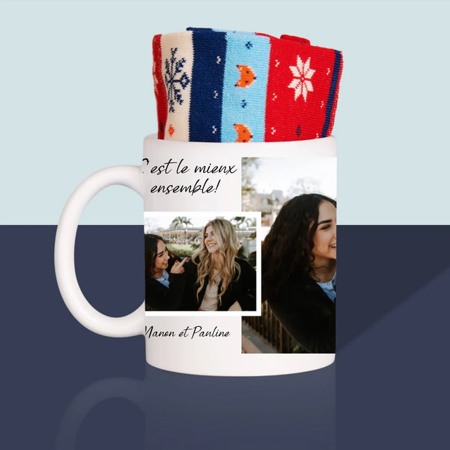 Le Collage Photo: Les Amies, C'Est Le Mieux Ensemble! - Chaussettes D'Hiver Dans Une Tasse