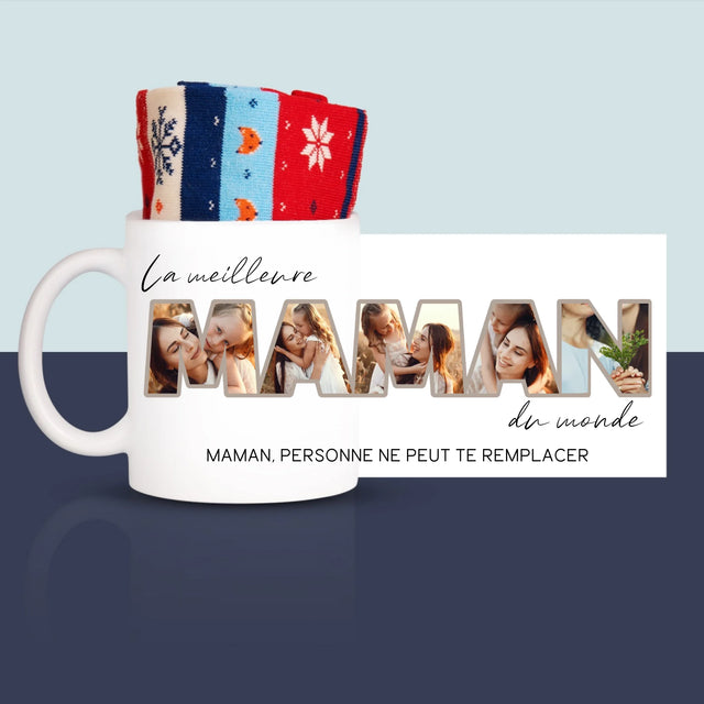 Collage Photo De Lettre: La Meilleure Maman Du Monde Photos - Chaussettes D'Hiver Dans Une Tasse