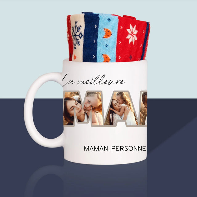 Collage Photo De Lettre: La Meilleure Maman Du Monde Photos - Chaussettes D'Hiver Dans Une Tasse