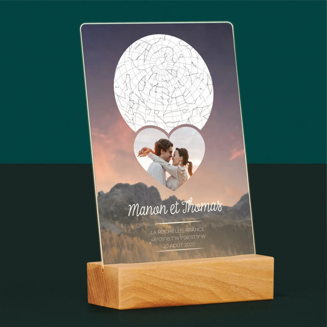 Carte Des Étoiles: Un Couple Amoureux À La Montagne - Impression Sur Verre Acrylique