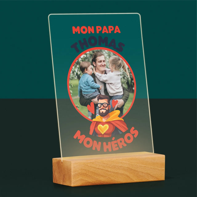 Photo Et Texte: Papa, Mon Héros - Impression Sur Verre Acrylique 